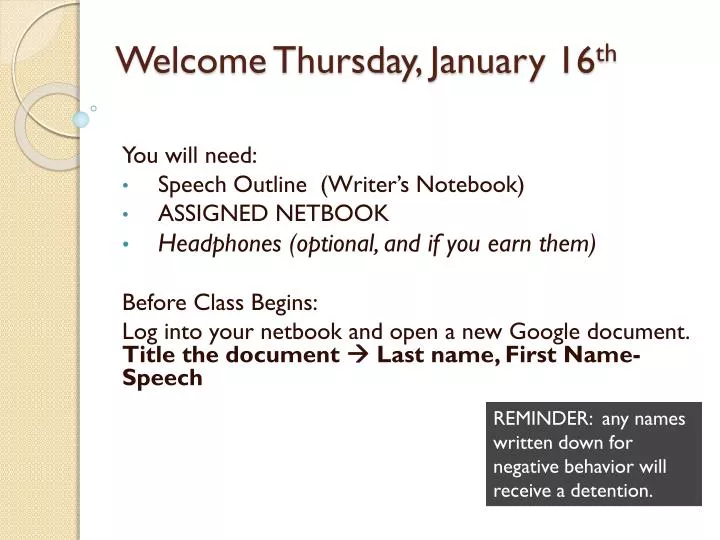 welcome thursday january 16 th