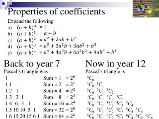 Properties of coefficients