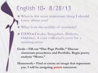 English 10- 8/28/13