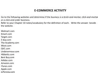 E-COMMERCE ACTIVITY