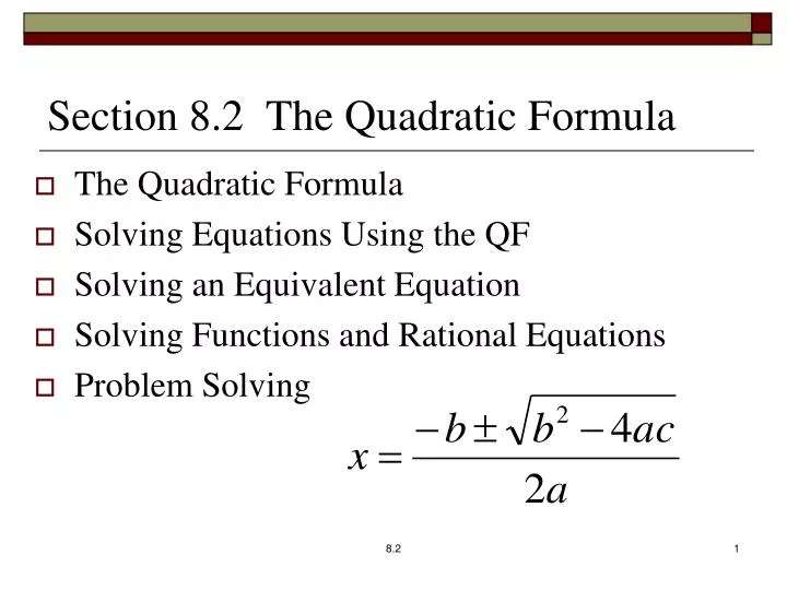 section 8 2 the quadratic formula