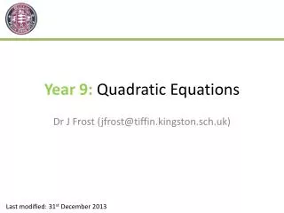 Year 9: Quadratic Equations