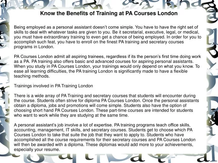 know the benefits of training at pa courses london