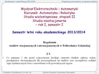 Wydział Elektrotechniki i Automatyki Kierunek: Automatyka i Robotyka