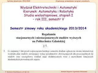 Wydział Elektrotechniki i Automatyki Kierunek: Automatyka i Robotyka