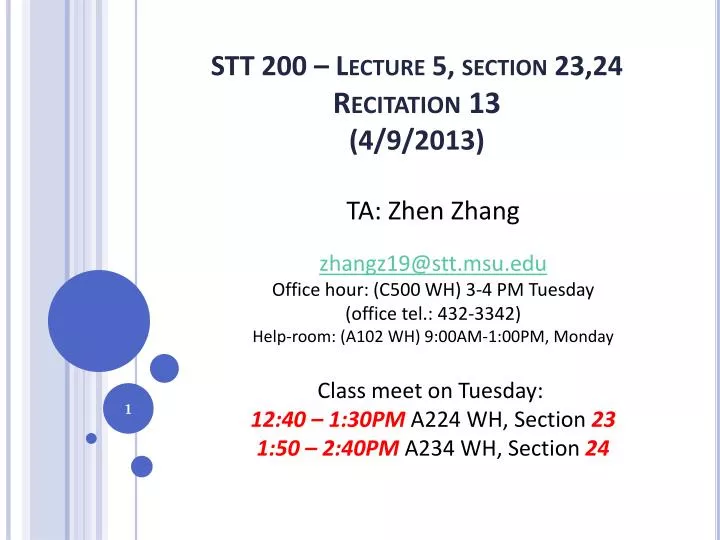 stt 200 lecture 5 section 23 24 recitation 13 4 9 2013