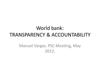 World bank: TRANSPARENCY &amp; ACCOUNTABILITY