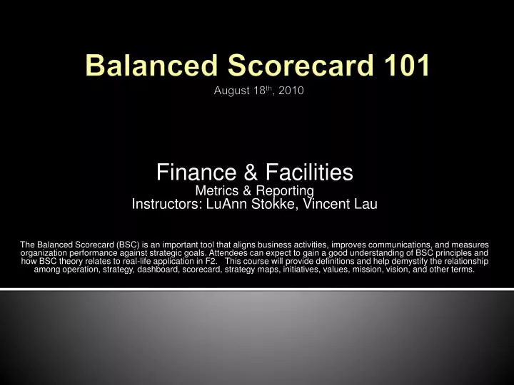 balanced scorecard 101 august 18 th 2010