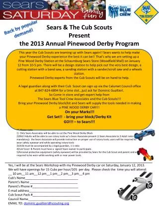 Sears &amp; The Cub Scouts Present the 2013 Annual Pinewood Derby Program