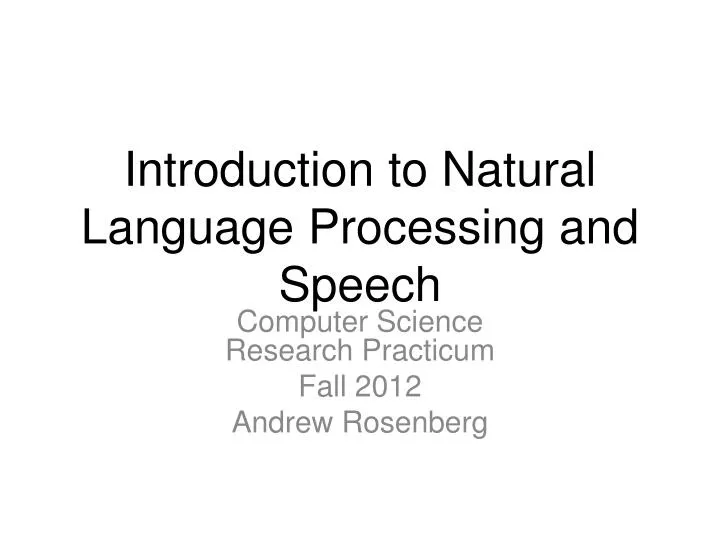 introduction to natural language processing and speech