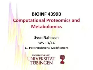 BIOINF 4399B Computational Proteomics and Metabolomics