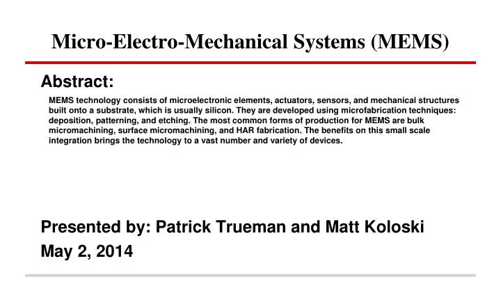 micro electro mechanical systems mems