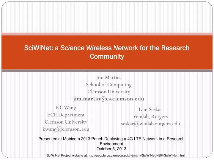 sciwinet a sci ence wi reless net work for the research community