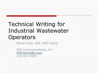 Technical Writing for Industrial Wastewater Operators