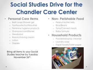 Social Studies Drive for the Chandler Care Center