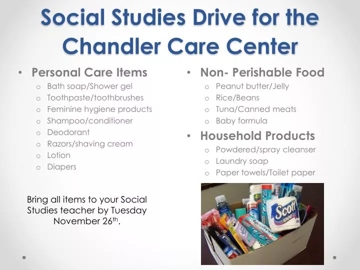 social studies drive for the chandler care center