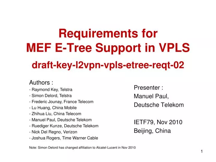 requirements for mef e tree support in vpls draft key l2vpn vpls etree reqt 02
