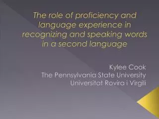 Kylee Cook The Pennsylvania State University Universitat Rovira i Virgili
