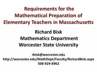 Requirements for the Mathematical Preparation of Elementary Teachers in Massachusetts
