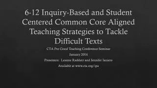 CTA Pre Good Teaching Conference Seminar January 2014