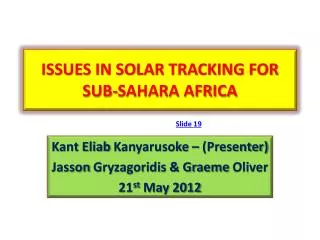 ISSUES IN SOLAR TRACKING FOR SUB-SAHARA AFRICA