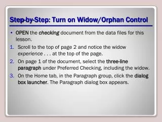 Step-by-Step: Turn on Widow/Orphan Control