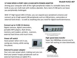 V7 HIGH SPEED 4-PORT USB 2.0 HUB WITH POWER ADAPTER
