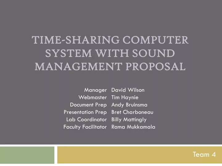time sharing computer system with sound management proposal