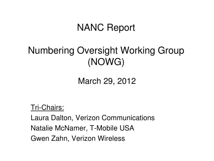 nanc report numbering oversight working group nowg