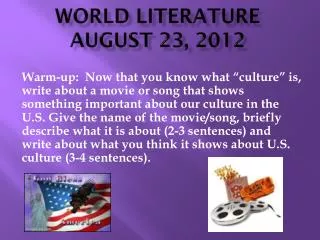 WORLD LITERATURE AUGUST 23, 2012