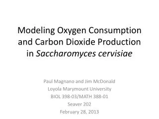 Modeling Oxygen Consumption and Carbon Dioxide Production in Saccharomyces cervisiae