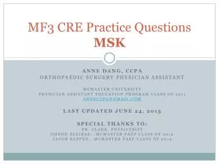 MF3 CRE Practice Questions MSK