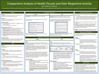 Comparative Analysis of Health Forums and their Respective Articles