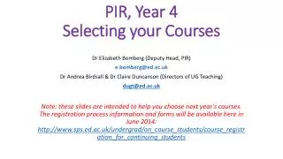 PIR, Year 4 Selecting your Courses