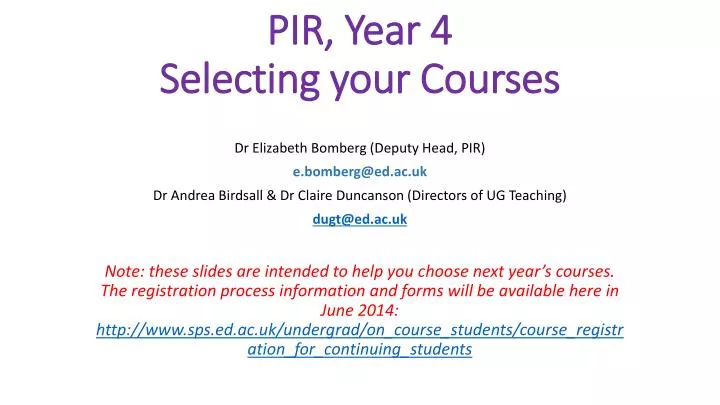 pir year 4 selecting your courses