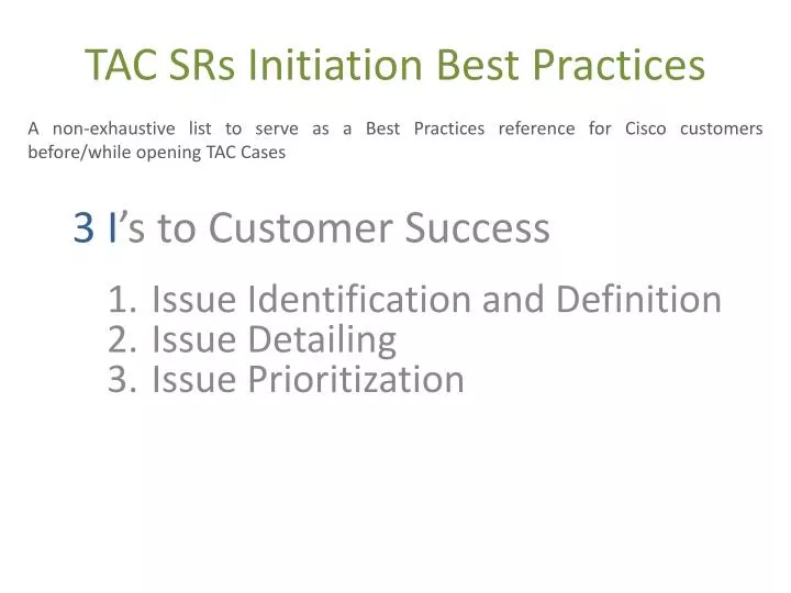 tac srs initiation best practices