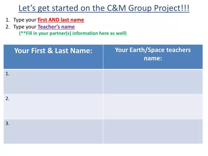 let s get started on the c m group project