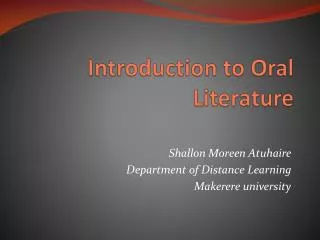 Introduction to O ral Literature