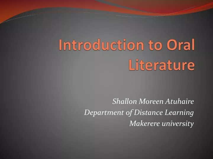 introduction to o ral literature