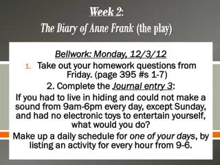 Week 2 : The Diary of Anne Frank (the play)