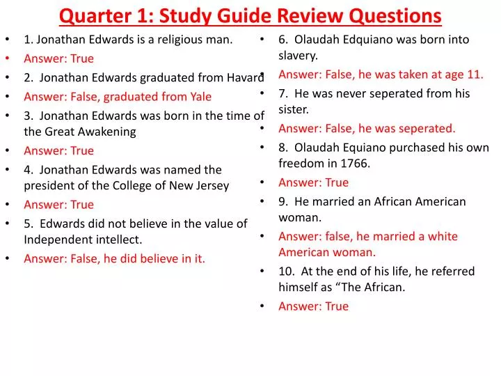 quarter 1 study guide review questions
