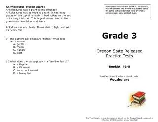 Grade 3 Oregon State Released Practice Tests Booklet #3-5