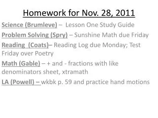 Homework for Nov. 28, 2011