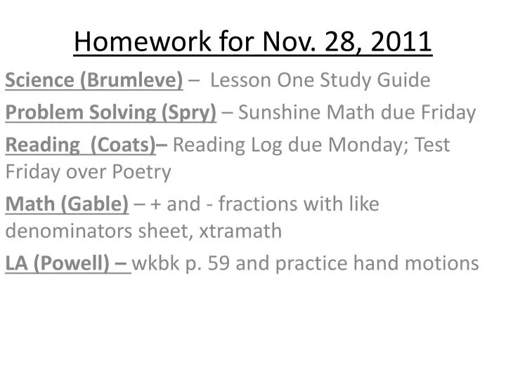 homework for nov 28 2011
