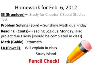 Homework for Feb. 6, 2012