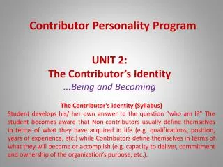 Contributor Personality Program