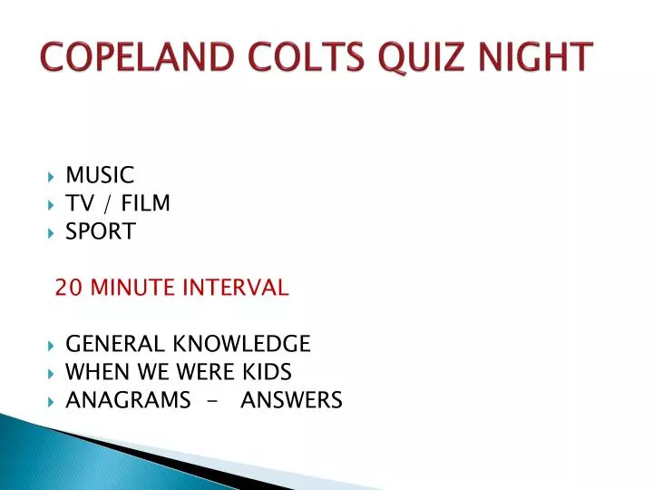 copeland colts quiz night
