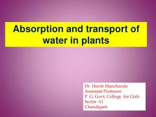 Absorption and transport of water in plants