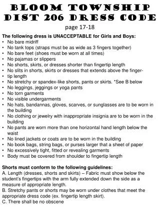 Bloom Township Dist 206 Dress Code page 17-18