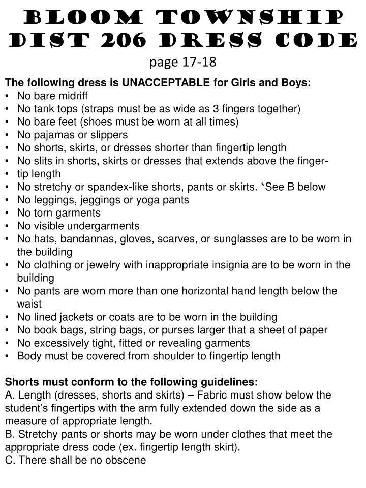 bloom township dist 206 dress code page 17 18